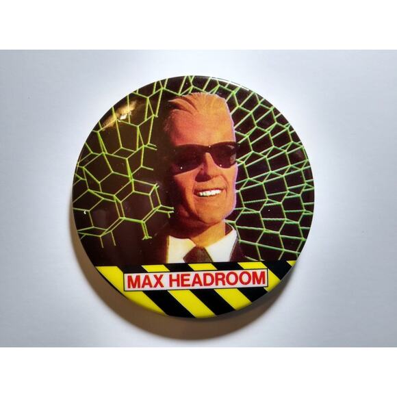 Max Headroom Button Badge Pinback 1987 Official Retro Original Vintage 3" Large - Picture 1 of 2